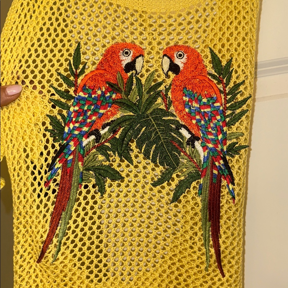 MODA ME COUTURE MUSERA Yellow Crochet Halter Cover-Up with Parrot Motif - Picture 6 of 7